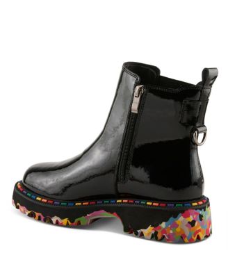 Rager Glossy Waterproof Leather Rain Boot with Artistic Outsole and Elastic Side Panels