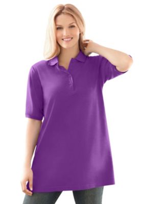 Plus Size Elbow-Sleeve Polo Tunic