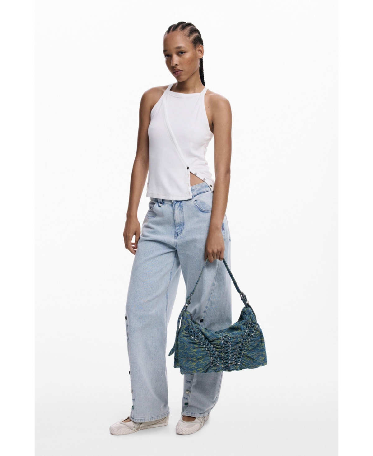 Desigual Women's Large Braided Denim Bag In Blue