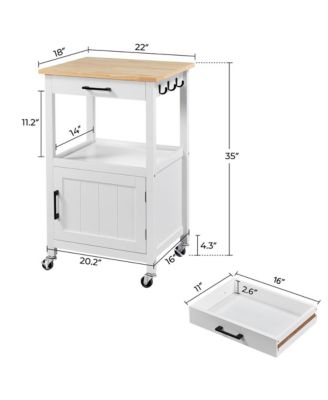 35” H Pine Wood, MDF, And Particle Board Kitchen Island Cart Storage Rolling Kitchen Cart