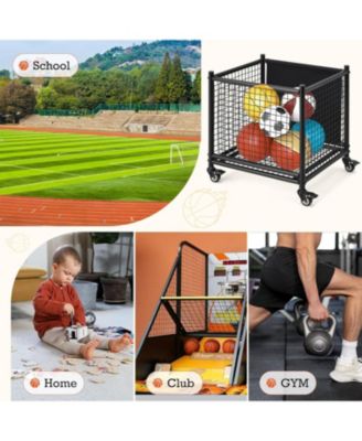Ball Cart Storage, Rolling Basketball Bin with Wheels for Garage, School, Gym, Sports Equipment and Toy Organizer,Medium