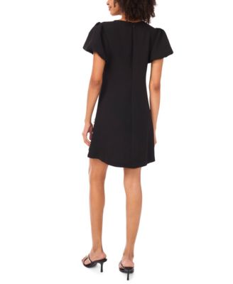 Women’s Embellished Crewneck Short Puff-Sleeve Flare Dress