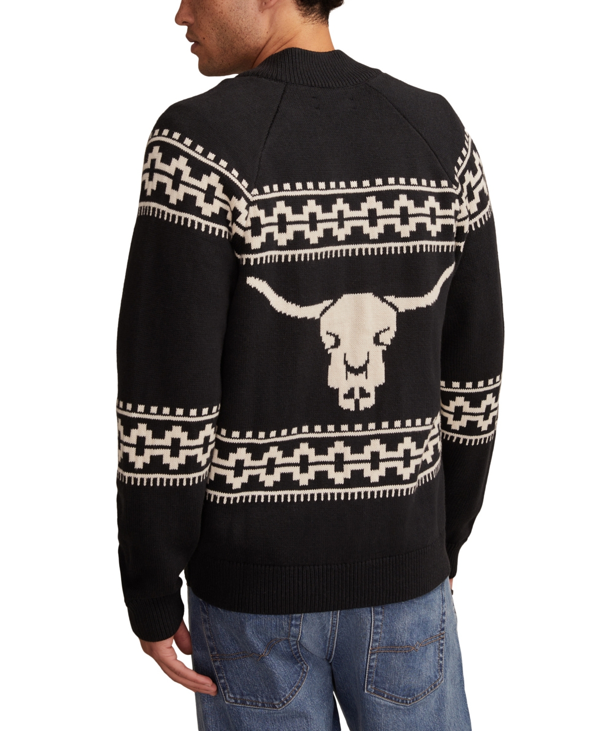 Lucky Brand Bull Front Zip Cardigan In Black