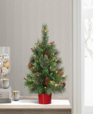 Puleo Pre-Lit Table Top Artificial Christmas Tree with 35 Lights in Base, 2'