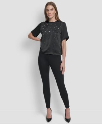 Women's Studded Boxy Short Sleeve Top