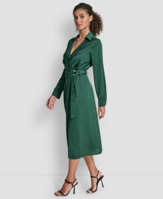Women's Long Sleeve Surplice Midi Wrap Dress