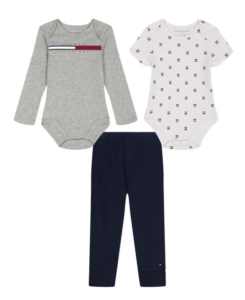 Детский комплект Tommy Hilfiger: два боди (длинный и короткий рукав) и джоггеры, цвет: Разноцветный