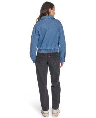 Women's Laydown Collar Denim Bomber Jacket