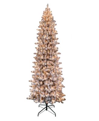 Puleo International - 6.5 ft. Pre-Lit Flocked Slim Fraser Fir Artificial Christmas Tree with 350 UL-Listed Clear Lights