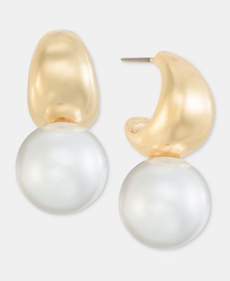 On 34th - Imitation Pearl Charm Hoop Earrings