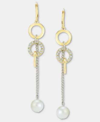 Pav&eacute; Circle & Imitation Pearl Linear Drop Earrings, Macy's Exclusive