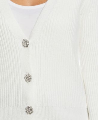 Petite Jewel Button Long Sleeve Cardigan Sweater