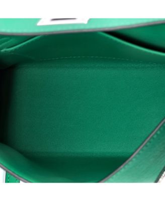 Pre-Owned Hermes Kelly 20 Handbag Green Chevre Mysore with Palladium Hardware