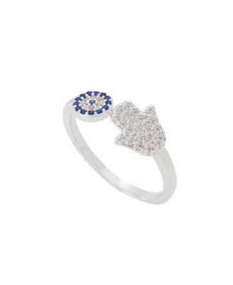 Cubic Zirconia Hamsa and Evil Eye Statement Ring