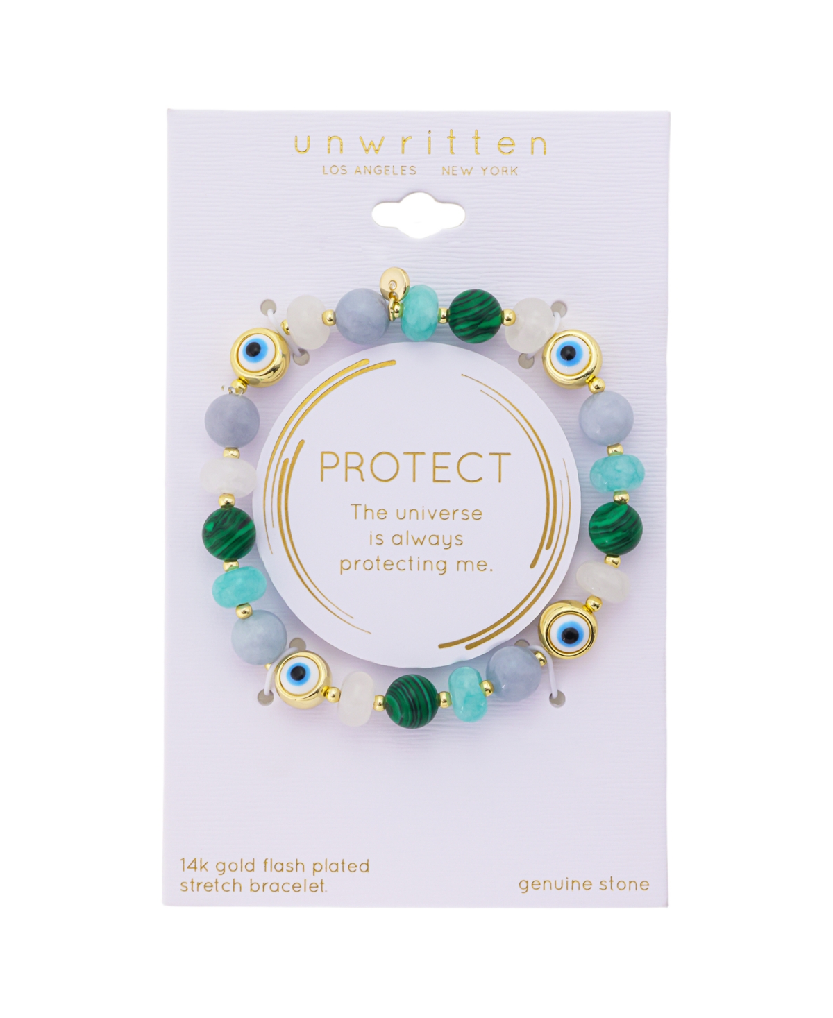 Unwritten Semi-precious Stone Evil Eye Stretch Bracelet In Gold