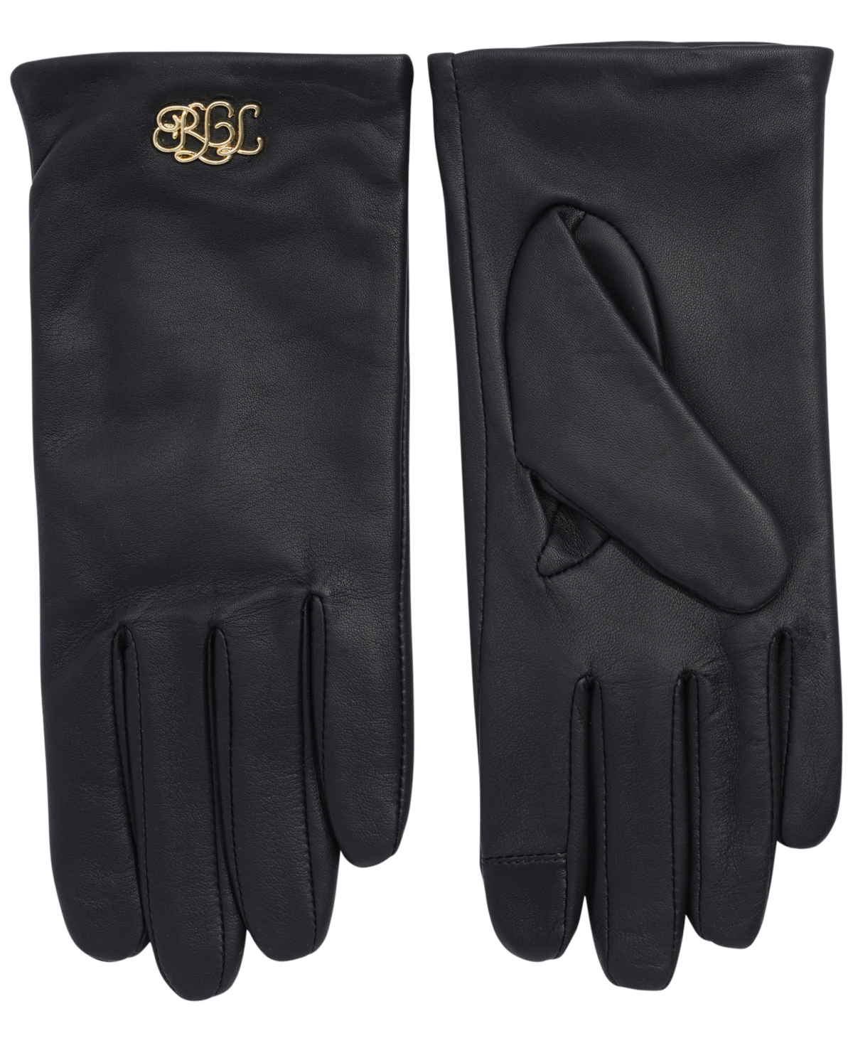 Ralph Lauren Metallic Leather Gloves In Black