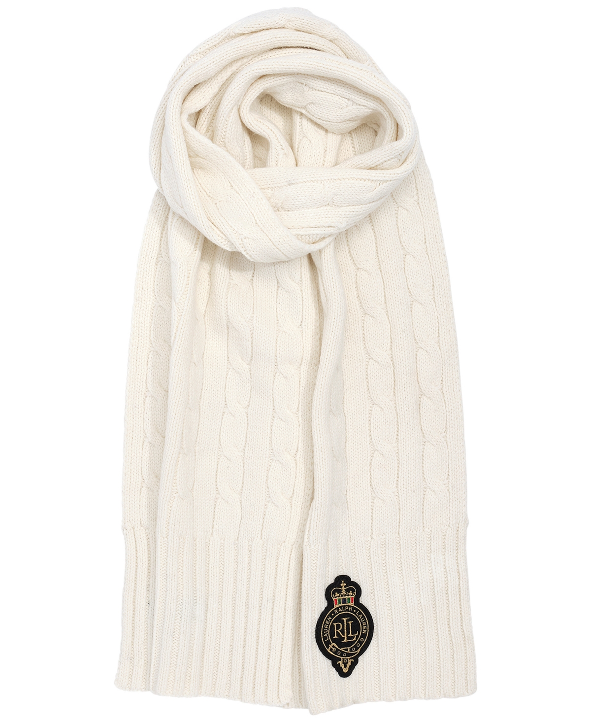 Ralph Lauren Cable Crest Patch Scarf In White