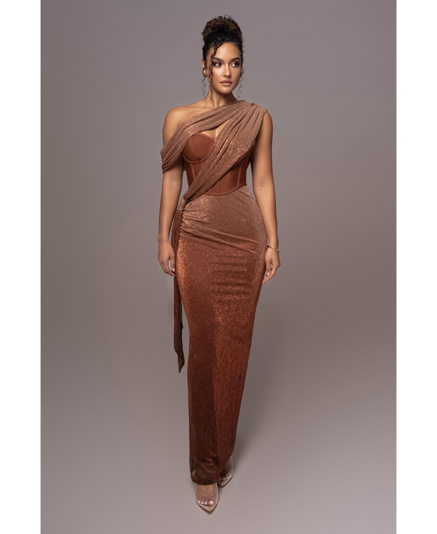 Женское платье JLUXLABEL Celestina Draped Maxi, цвет: Золотой — фото 4
