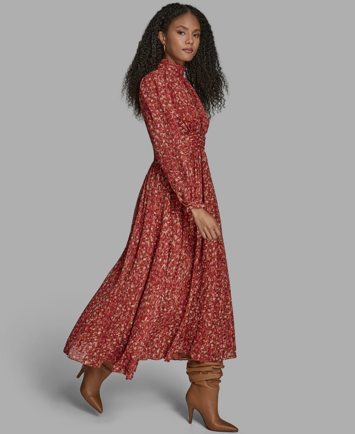 Bcbg Women's High Neck Keyhole Midi Dress In Red