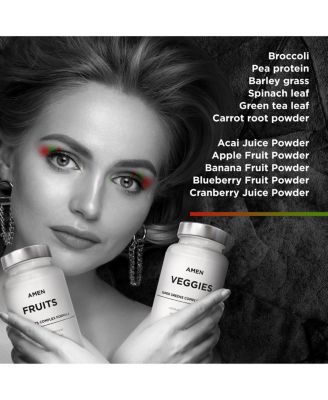 Amen Fruits + Veggies Vitamins Bundle, Raw Whole Food Multivitamin Capsules, Greens Vegetables, Red Fruits & Berries Blend, Fibers + Phytonutrients Superfood Minerals Supplement, Non-GMO, 180 ct