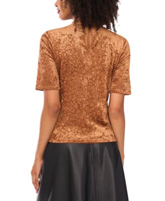 Women's Velvet Mock-Neck Short-Sleeve Top