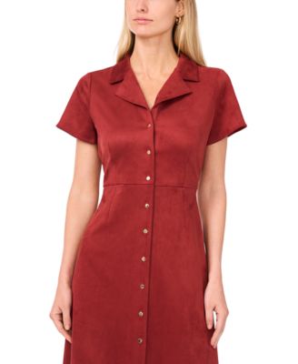 Women's Faux-Suede Tie-Back Button-Down Dress