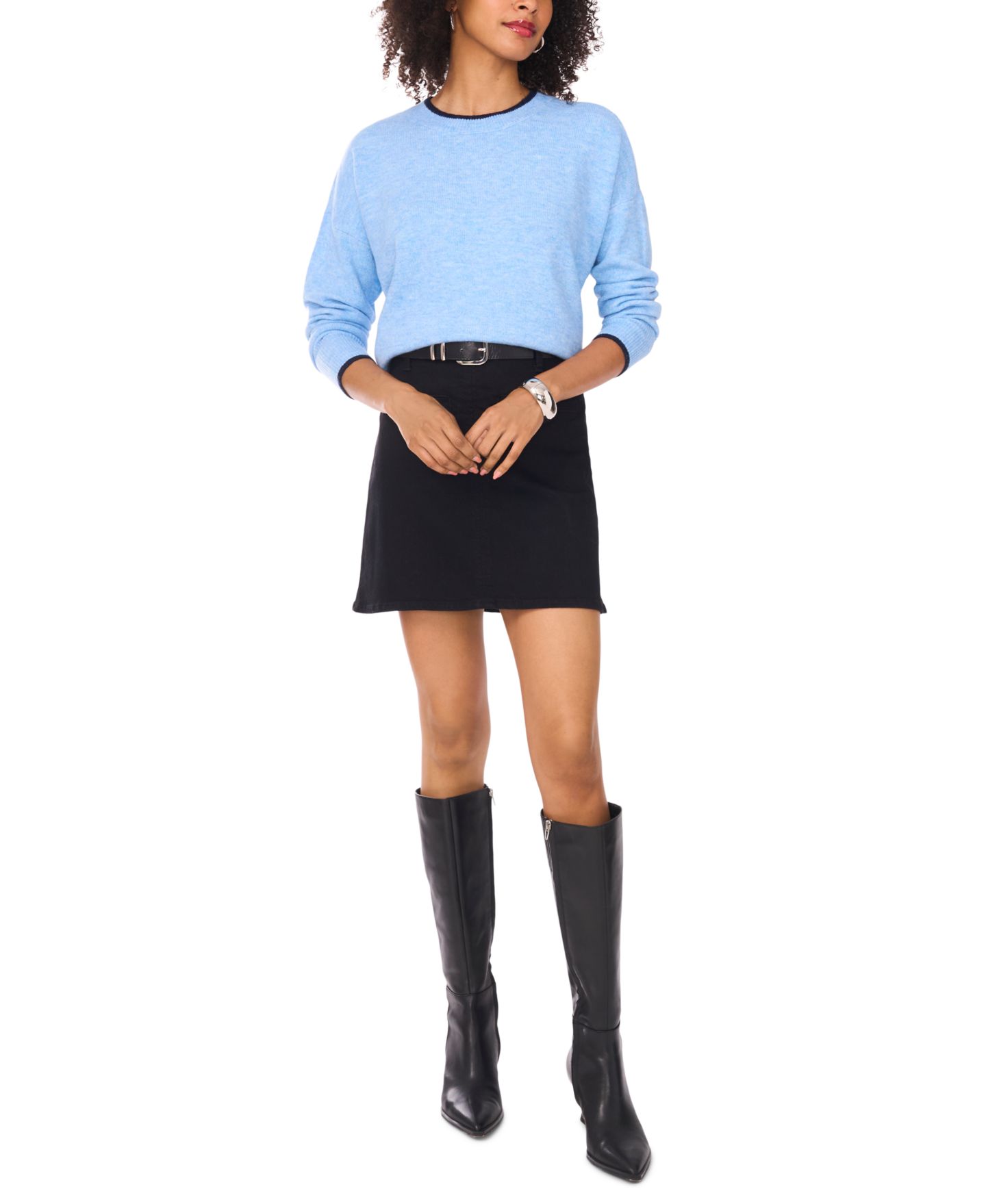 Женский свитер Vince Camuto Tipped Crewneck, цвет: Синий меланжевый / Тёмно-синий — фото 3
