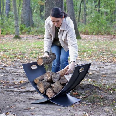 Small Powder-Coated Steel Outdoor Firewood Log Rack - 30" - Black