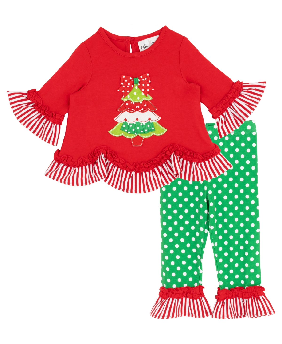 Rare Editions Baby Girl 2-piece Holiday Tree Applique Top And Polka Dot Leggings Set In Red