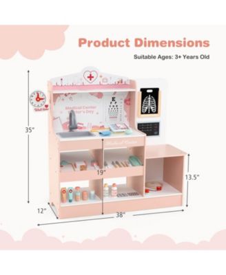 Wooden Doctor Play Set with Clock Sink Eye Chart ECG Monitor Exam Area Storage
