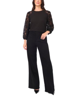 Women's Crewneck Lace 3/4-Sleeve Blouse