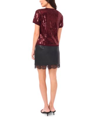 Women's Sequin Crewneck Short-Sleeve Top