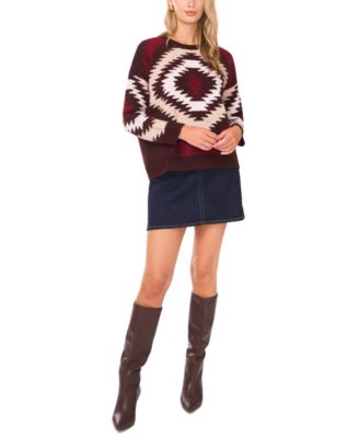 Women's Cozy Crewneck Aztec Long-Sleeve Sweater