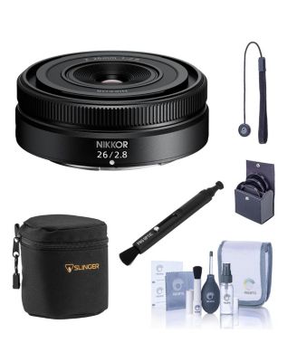 NIKKOR Z 26mm f/2.8 Lens, Bundle with Small Lens Case, 52mm Filter Kit, Lens Cleaner, Cleaning Kit and Lens Cap Tether