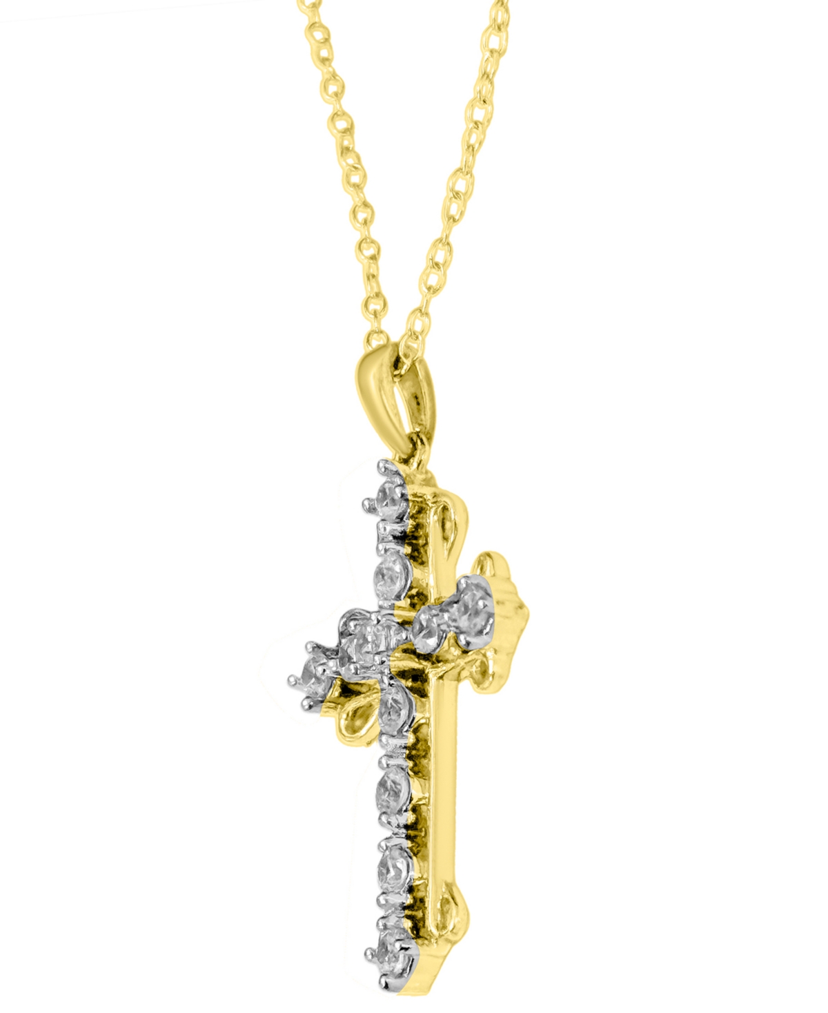 Macy's Diamond Cross Pendant Necklace (1/4 ct. t.w.) in 14k Gold Plated Sterling Silver