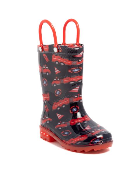 Ботинки London Fog Sven Printed Light-Up Rain Boots для мальчиков-малышей, цвет: Чёрный / Красный