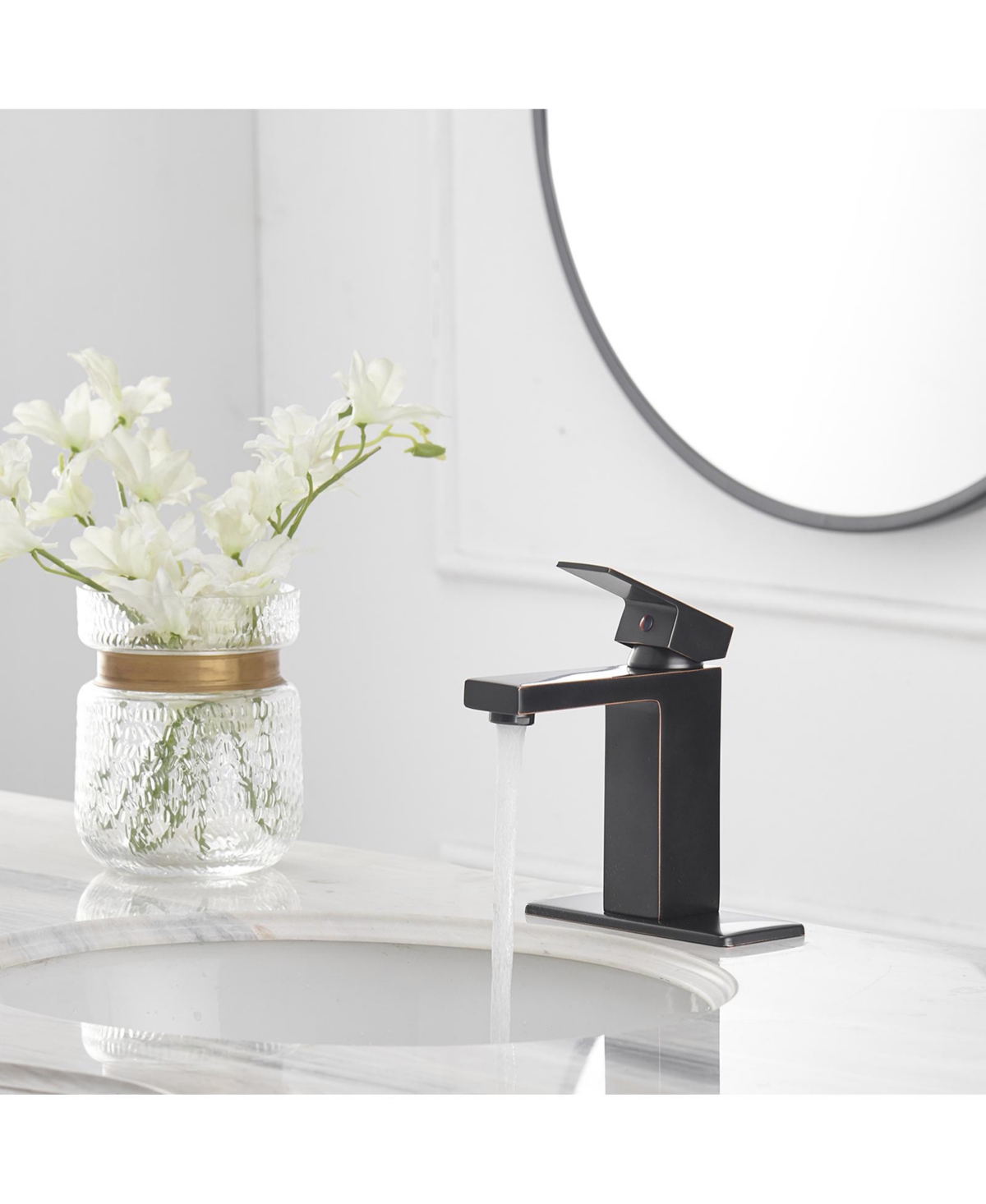 Greenspring Single Handle Hole Low-Arc Bathroom Faucet with Supply Line