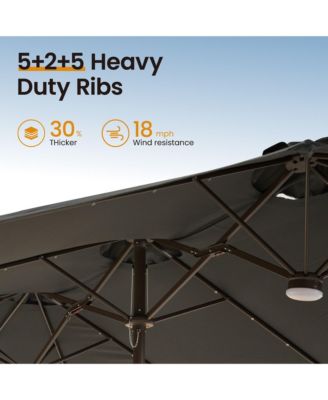 15ft Solar Umbrella Smart LED Lighted Patio Umbrella,12 Heavy Duty Ribs Large Outdoor Double Sided Rectangle Umbrella with Light Modes and Base