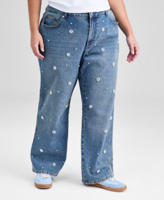 Trendy Plus Size Embellished Straight Leg Jeans, Macy's Exclusive