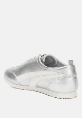 Womens Montek Faux Leather Lace-Up Sneakers