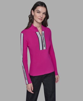 KARL LAGERFELD PARIS - Women's Logo Tape Zip-Up Sweater