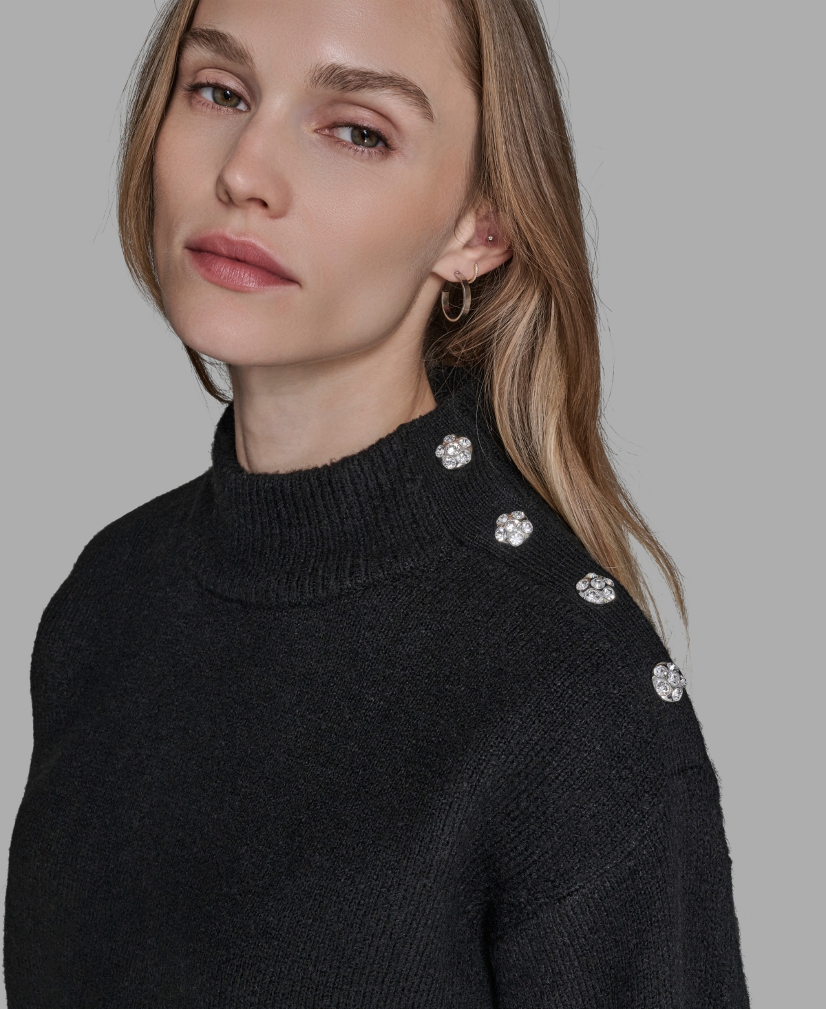 Karl Lagerfeld Paris Women's Button Shoulder Long Sleeve Sweater