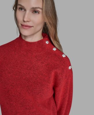 Women's Button Shoulder Long Sleeve Sweater