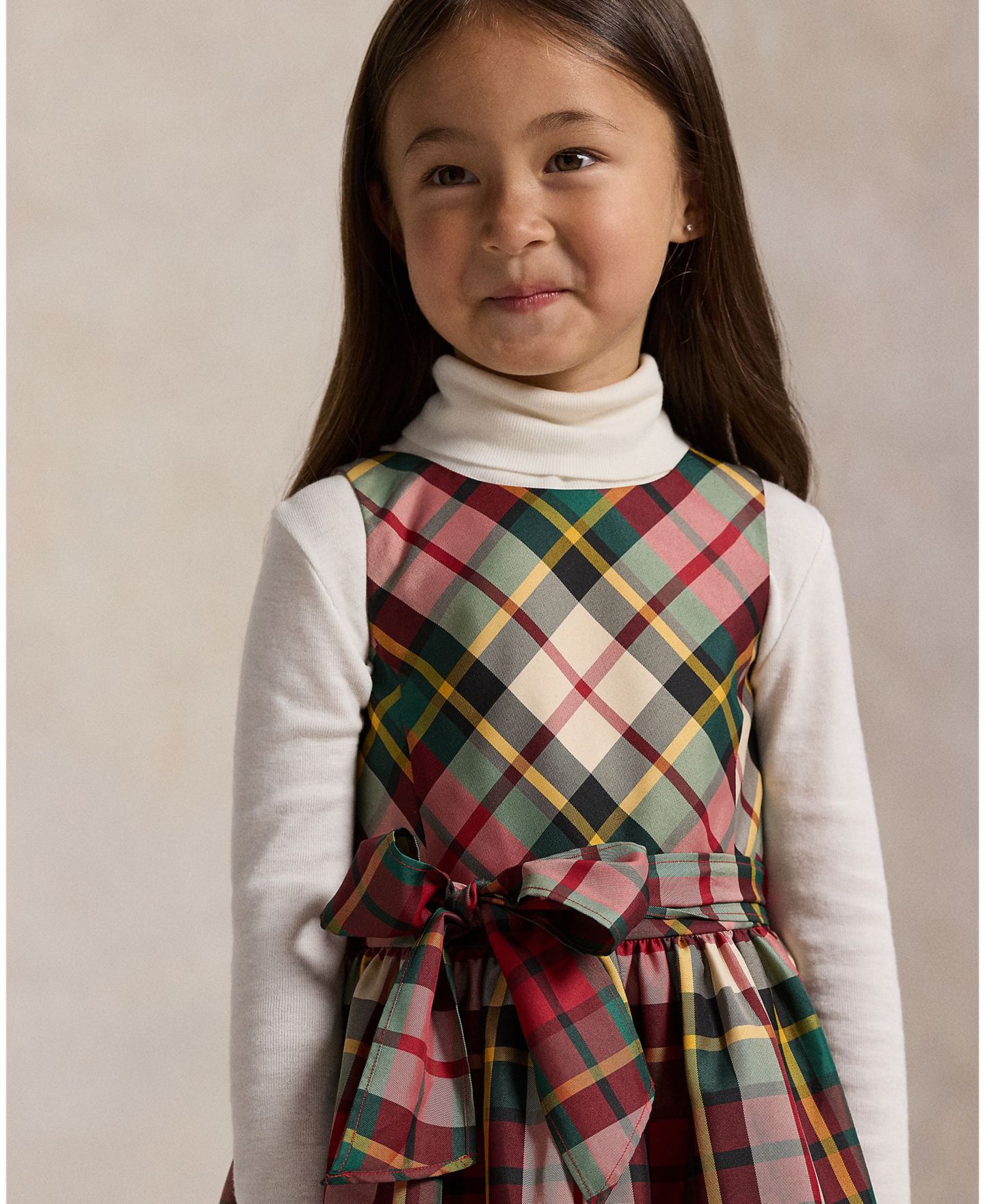 Платье Polo Ralph Lauren Plaid Taffeta Sleeveless Dress для девочек, цвет: Красный / Кремовый — фото 4