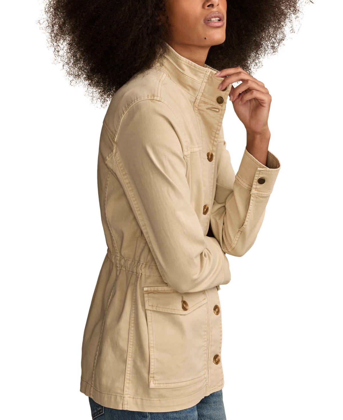 Lucky Brand Women's Zipper And Button Cargo Jacket In Gray