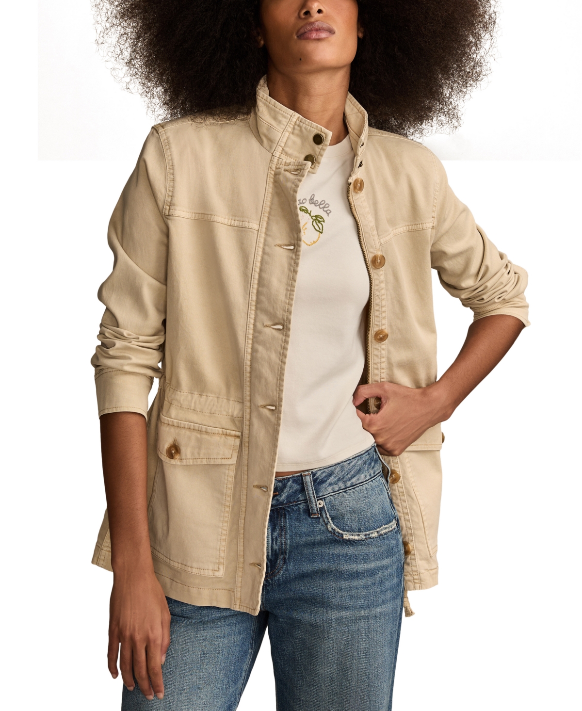 Lucky Brand Women's Zipper And Button Cargo Jacket In Gray