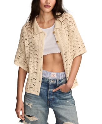 Lucky Brand - Short Sleeve Cropped Button Up Sweater