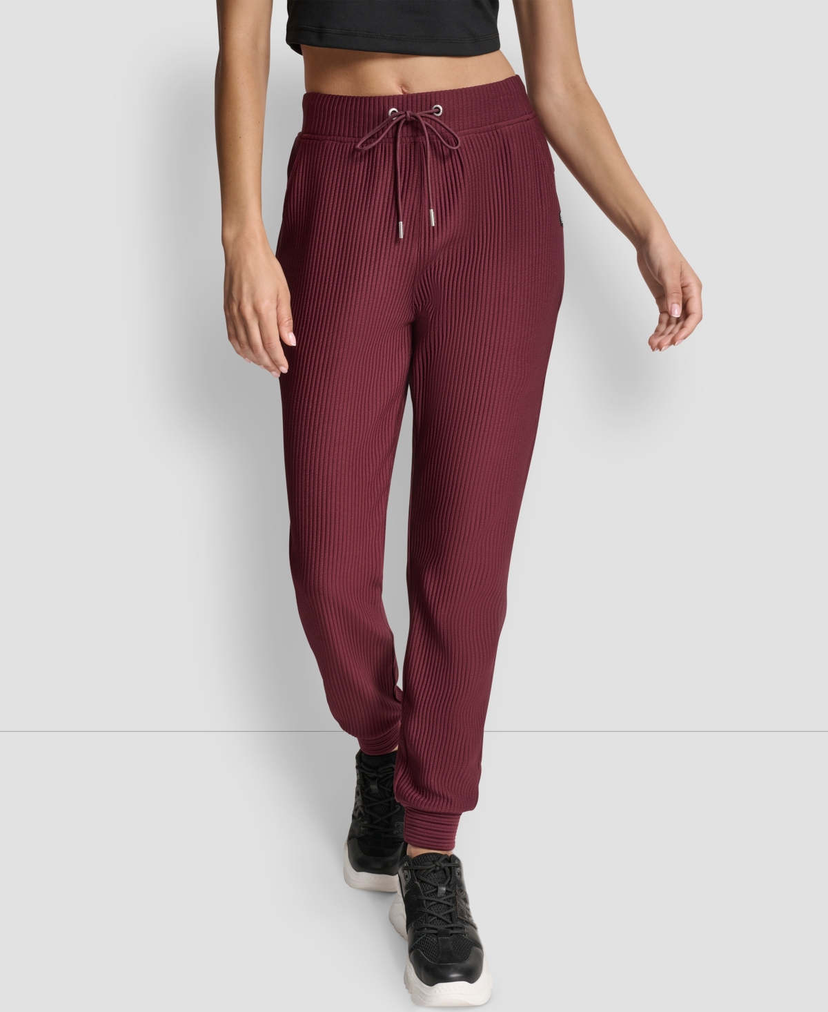 Dkny Women's Tech Ottoman Cuffed High Rise Joggers In Burgundy