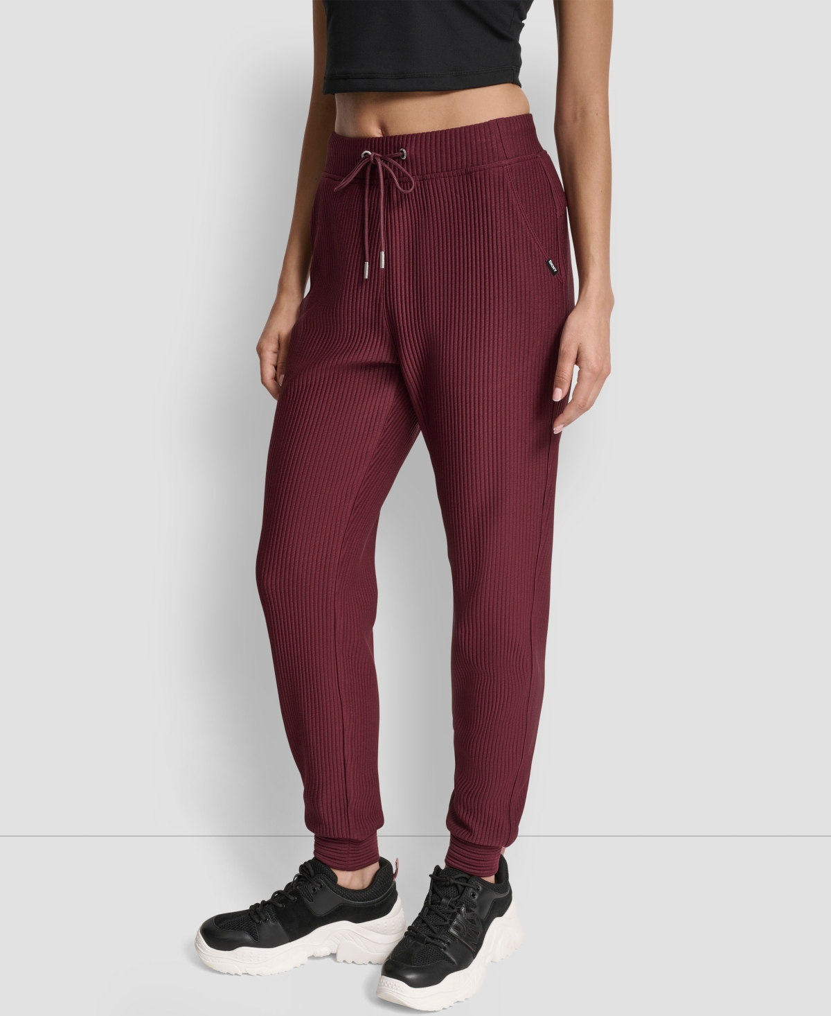 Dkny Women's Tech Ottoman Cuffed High Rise Joggers In Burgundy
