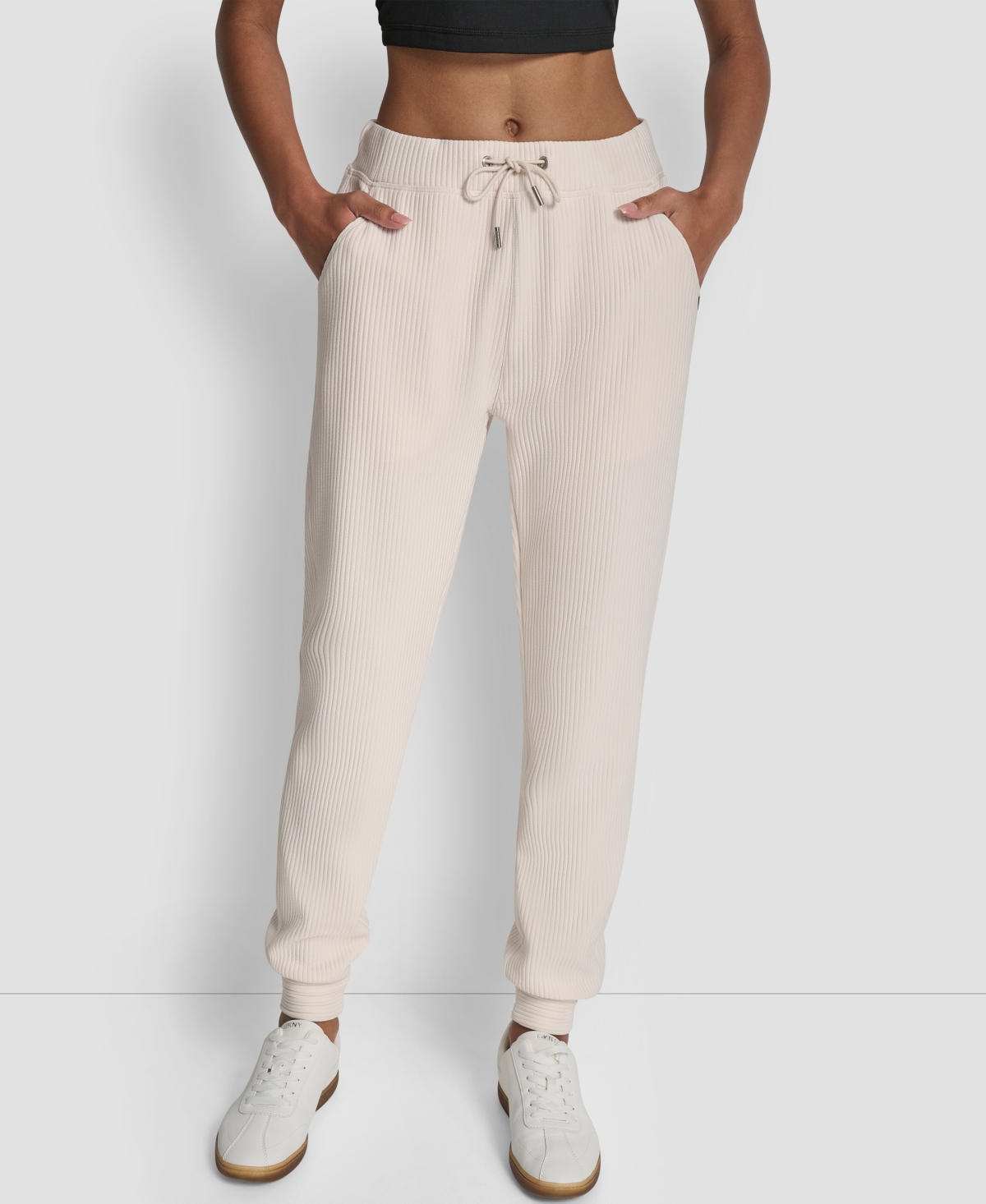 Dkny Women's Tech Ottoman Cuffed High Rise Joggers In Sand